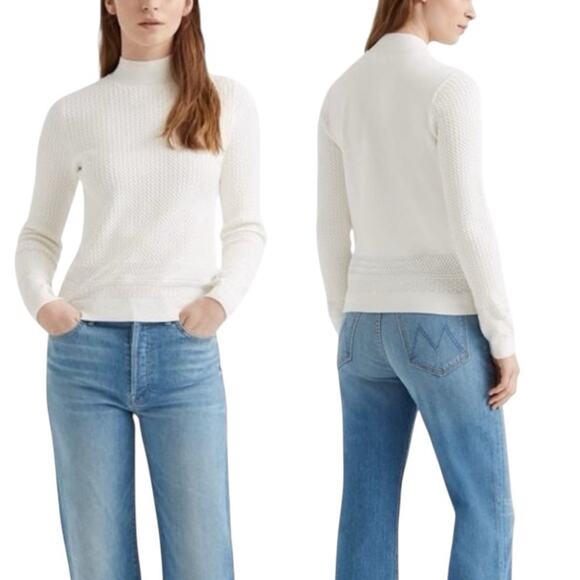 Club Monaco Ivory Cable Knit Mock Neck Stretch Ski Sweater XL - Picture 1 of 12